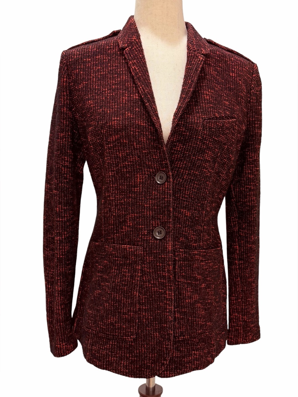 Burberry Brit Red/Orange Black Bouclé Wool Blend Blazer Jacket NWOT